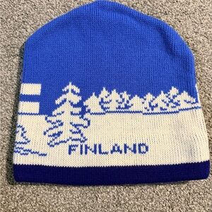 Blue and White Finland Knit Beanie